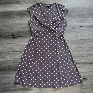 Lauren Ralph Lauren Gray and White Polka Dot Mini Dress